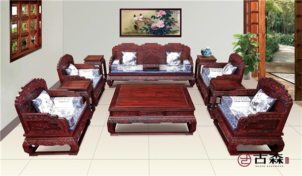 古森紅木——闊葉黃檀《荷花寶座沙發(fā)十一件套》